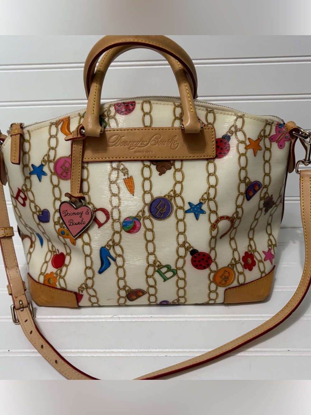 DOONEY & BOURKE Vintage Y2K Charm Bracelet Canvas Vacchetta Leather Satchel Bag